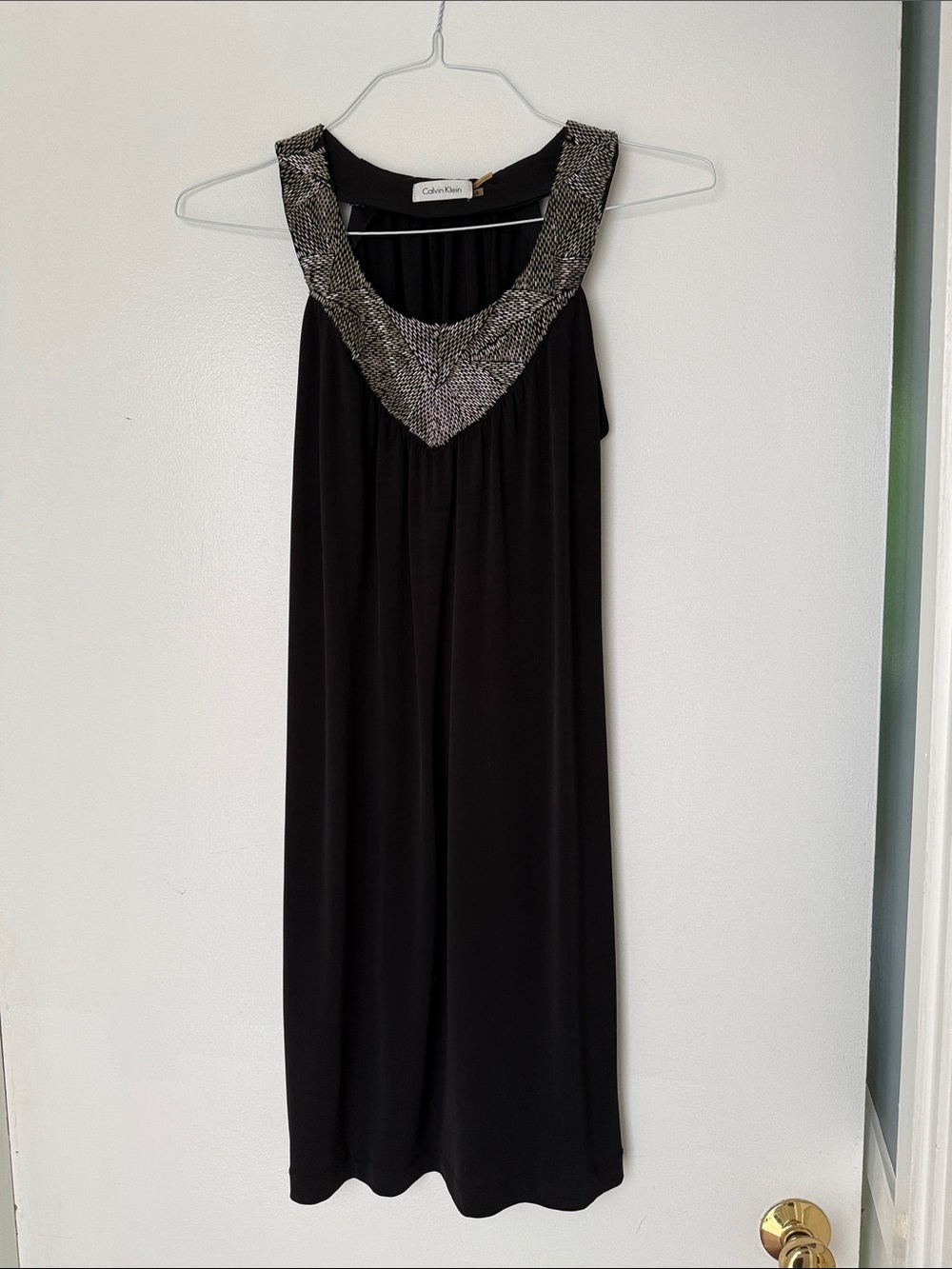 💟Calvin Klein💟 Black Mini Dress with Silver Beaded Collar